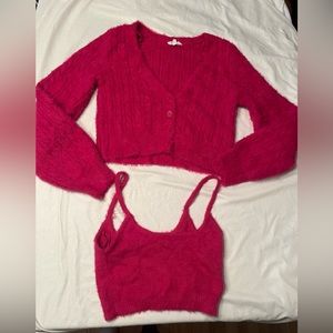 Fuzzy crop sweater bralette set